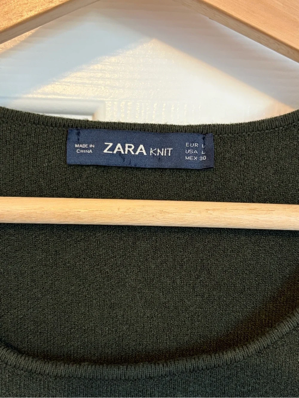 Zara Knit Dark Green Long Sleeve Dress with Gold Buttons Size L - Picture 3 of 12